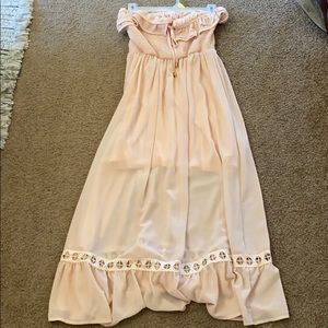 Pastel pink midi strapless dress